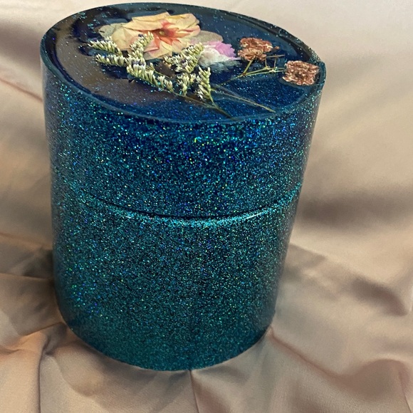Handmade Other - Glittery Blue Floral Decorative Box